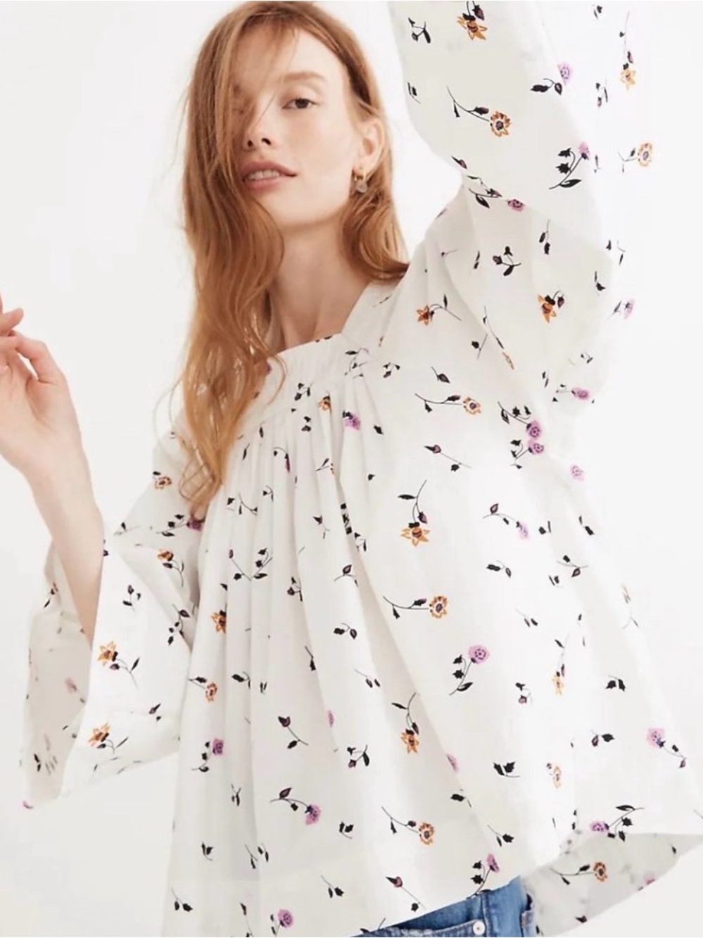 Madewell XS Square Neck Floral Top Sweet Blossoms